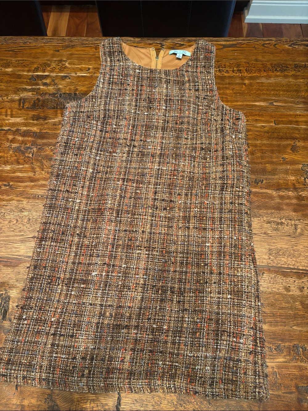 She + Sky Brown Tweed Shift Dress with Subtle Orange Flecks